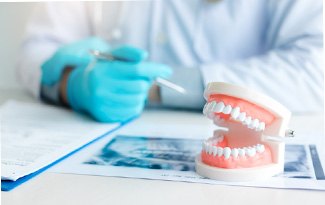 A close-up of dentures on a table